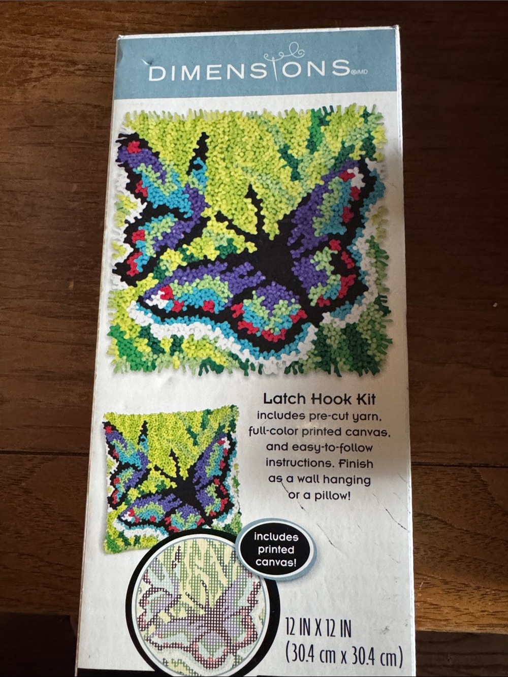 Latch Hook Kit - Green Butterfly Wall Hanging/ pillow front